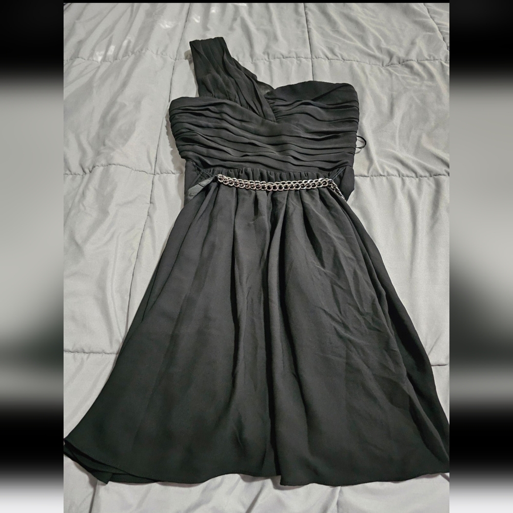 Express Black One-Shoulder Dress with Chain Detail